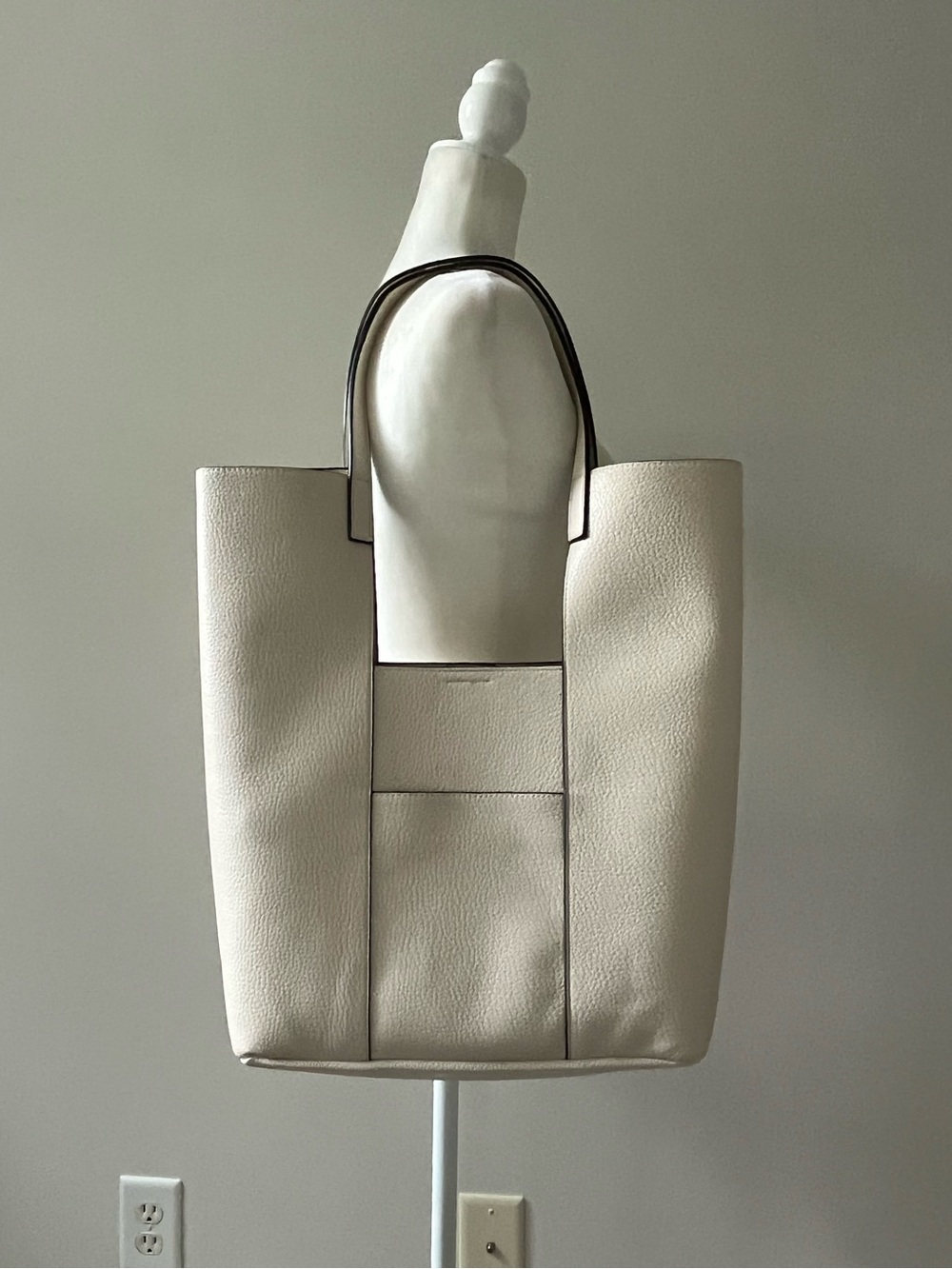 Cream Faux Leather Beach Boutique Tote with Single Snap Closure